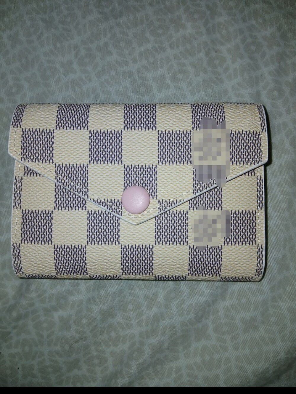 Cream Checkered Compact Wallet with Pink Snap